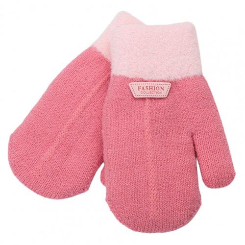 Kids Winter Double Layer Dikke Warm Volledige Vinger Stiksels Gebreide Handschoenen Wanten: Watermelon Red