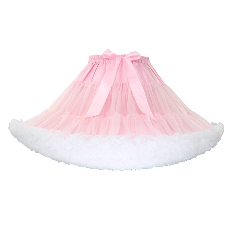 Korte Puffy Cosplay Rode Lolita Petticoat Crinoline Halloween Roze Tule Jurk Onderrok Rockabilly Volwassen Tutu Rok Jupon Femme: Pink plus White