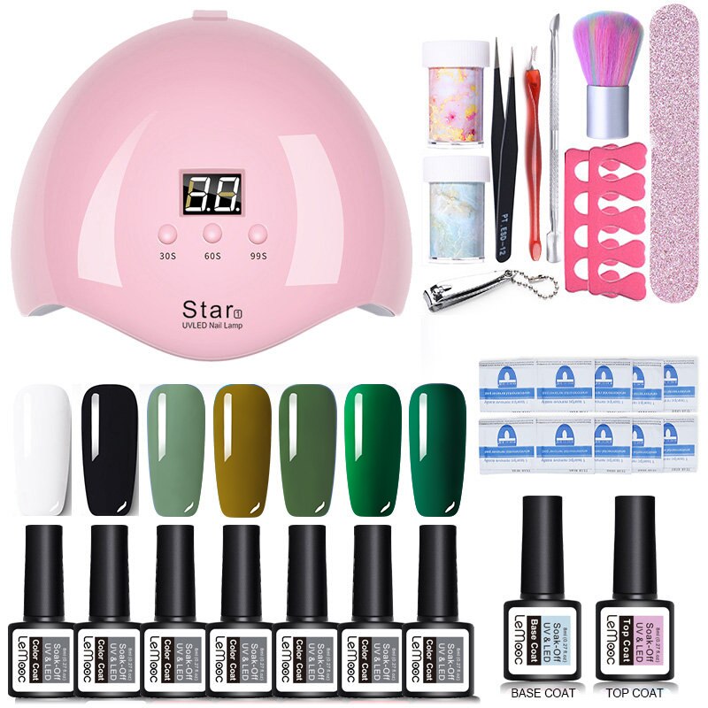 Neglesæt uv led lampe tørretumbler negle gel lak kit farverigt soak off uv gel værktøj sæt negle stickers til nail art gør det selv værktøjer: 6