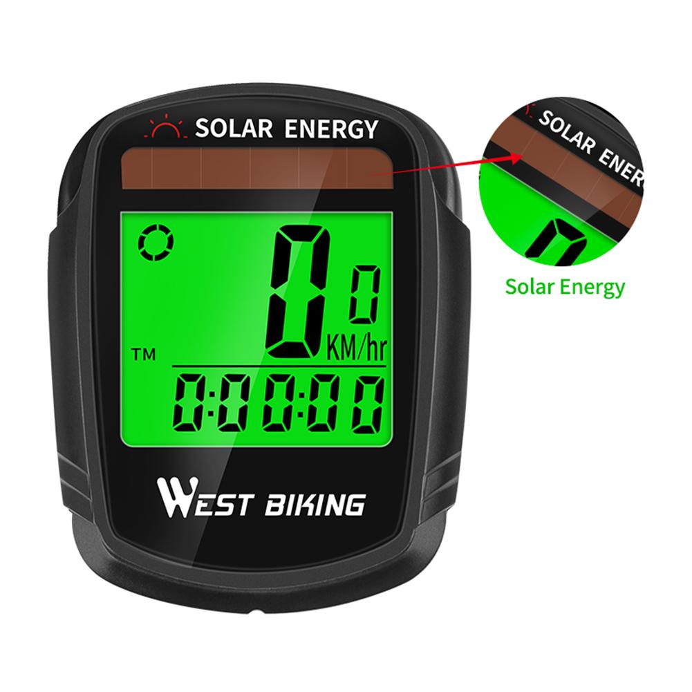 WEST BIKING Computer Wireless Waterproof MTB Bike Odometer Solar Energy Stopwatch With Backlight Cycling Speedometer Computer
