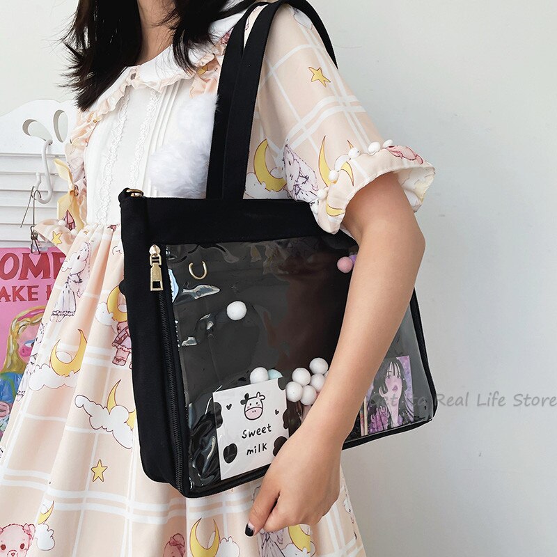 Ita Bag with Insert Double Straps Women Crossbody Kawaii Clear Bag Black Blue Transparent Girls Itabag Shoulder Bags H235
