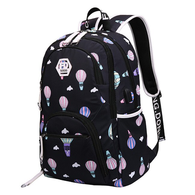 neue weibliche schule rucksack usb schule taschen für mädchen schwarz rucksack plusch ball mädchen schul schmetterling dekoration: D