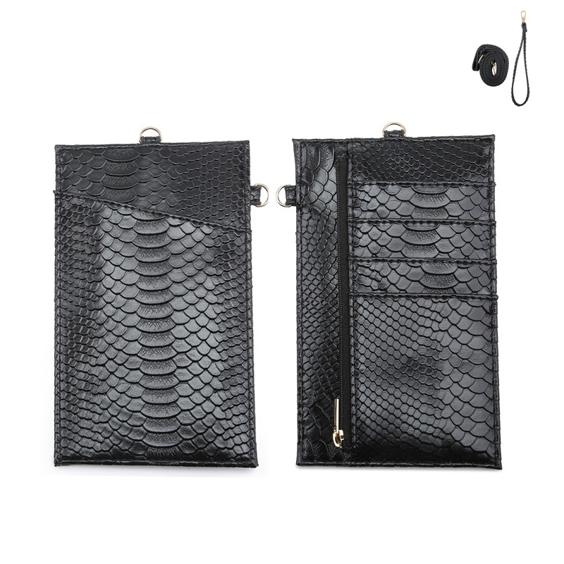 Mode Ins Business Credit Slanke Vrouwen Mannen Kaarthouder Telefoon Purse Holder Pouch Met Rits En Side Autosleutel Haak: 0901S-Black