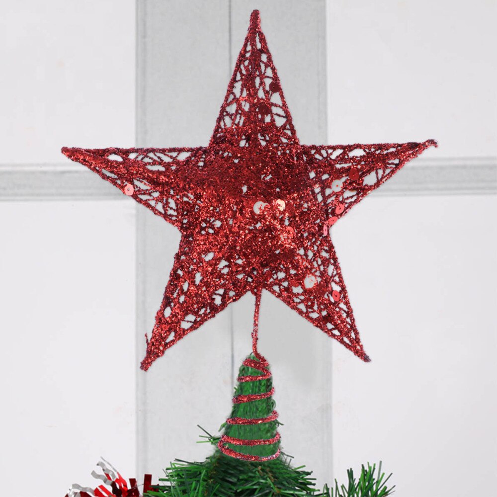 20cm étoile décoration sommet de sapin 5 pointu paillettes arbre de noël brillant ornement pour la fête à la maison (rouge)