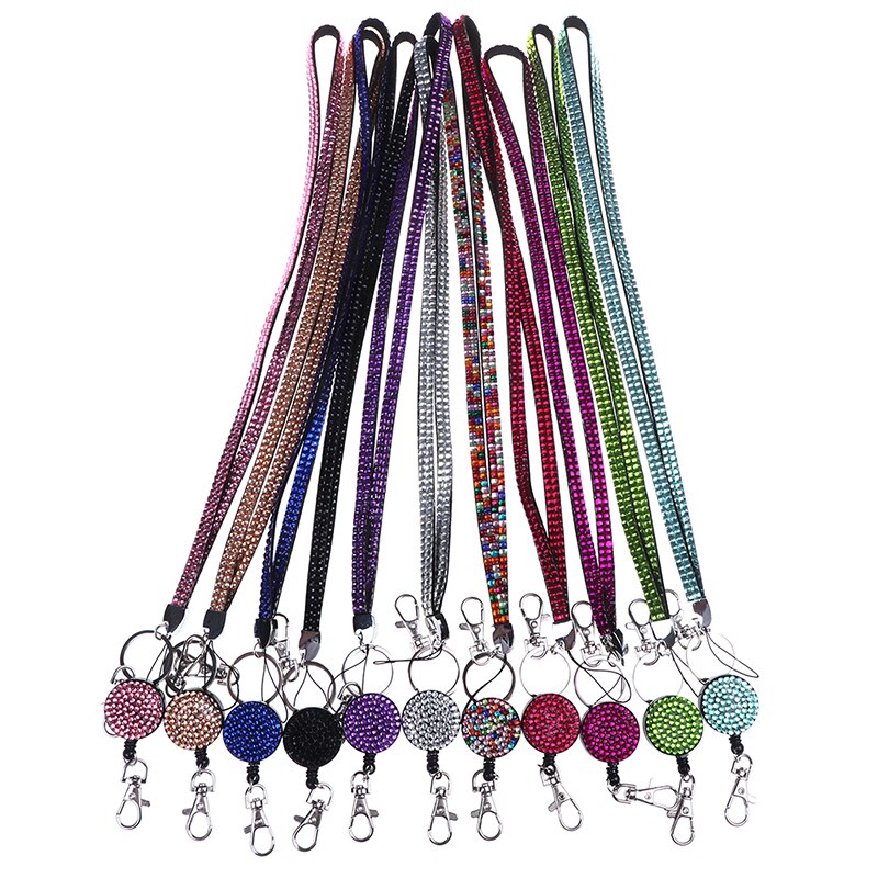 1Pc Lanyard Crystal Rhinestone Mobile Phone Neck Strap Key Holder Rhinestone Lanyard Badge Reel 11 color