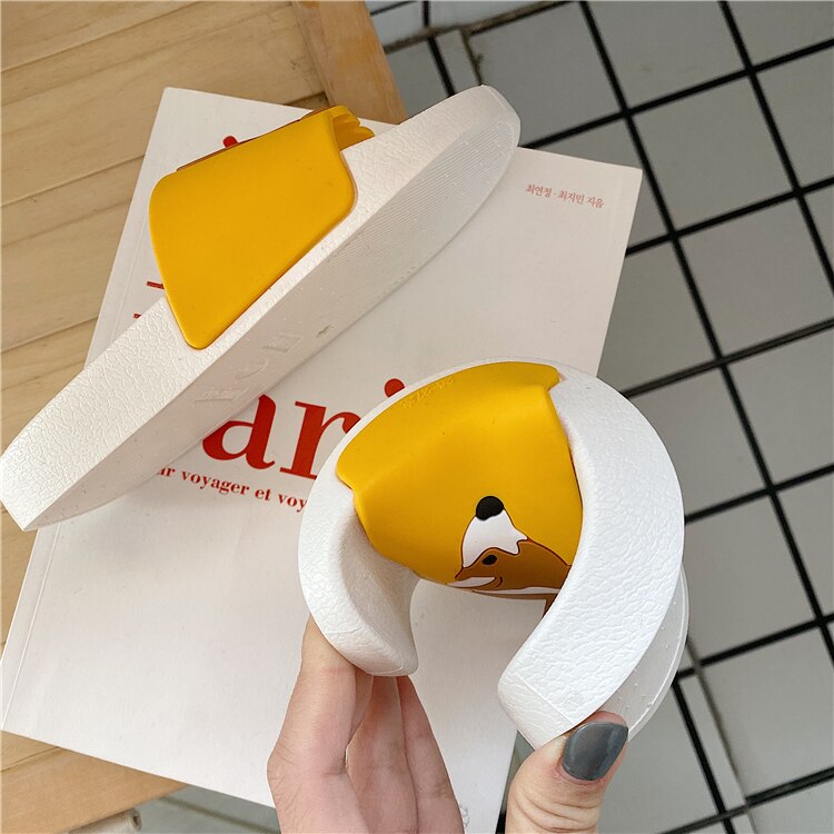 Casual Women Summer Slippers Slide Sandals Beach Slides Flip Flops Cartoon Dog Corgi Non-slip Thick Sole Women Girls Flat Shoes