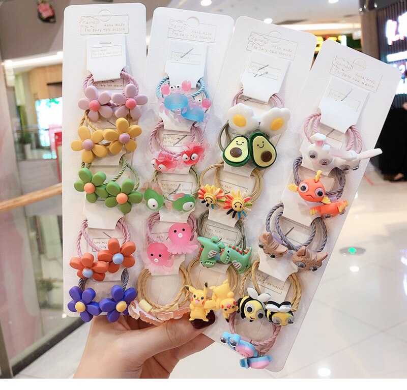 10 pièces/sac mignon dessin animé Fruit fleur élastique cheveux élastiques pour enfants enfants filles Scrunchie cravate cheveux anneau corde accessoires