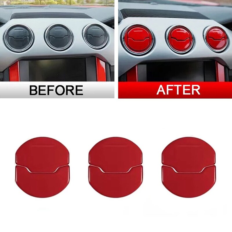 6x aluminium auto dashboard sierlijsten airco airconditioning ventilatierooster afdekring cirkelvormige sierlijst sticker geschikt voor ford mustang 15-17