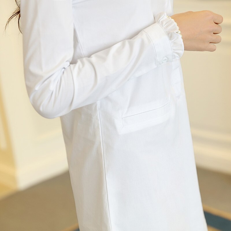Blusa blanca Vintage con volantes, de para mujer, adorables largo, cuello alto con volantes, Tops de algodón, camisas blancas a la para mujer