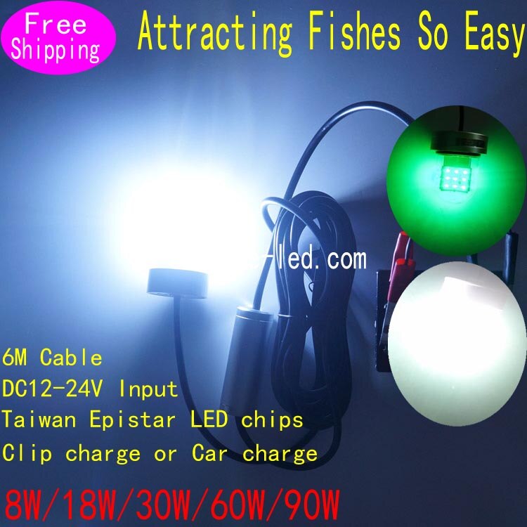 Green White 12V Underwater LED Floating Crappie Fishing Light Attractor for Reservoir Pond Fishing