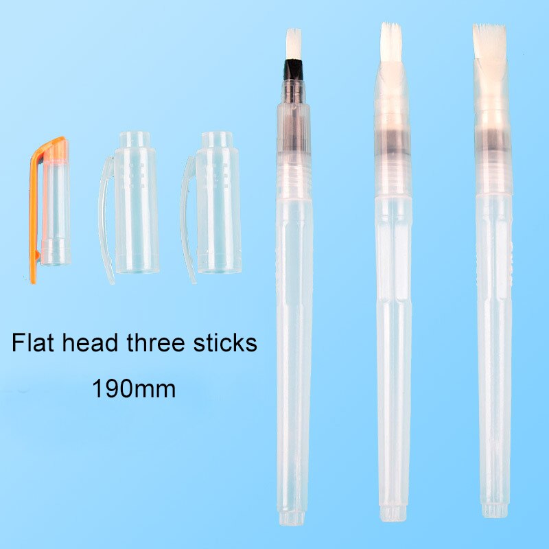 Pincel de pintura rellenable, 3/6 Uds., pincel de con depósito de agua para acuarela, lápiz de tinta para pinceles de acuarela suave para pintar dibujo y caligrafía, suministros de arte: 190mm 3pcs flat