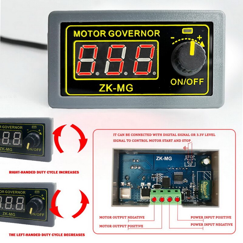 DC 9-60V 12v 24v 48V 12A 20KHz Adjustable PWM Motor Speed Controller DC Motor Controller Digital Display Governor Switch: A