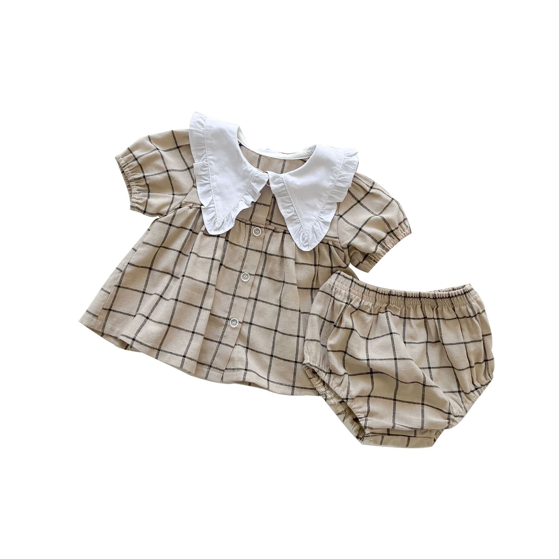 1676C Baby Kleding Set Meisje Pak Zomer 2022 Korte Mouwen Baby Meisje Tweedelige Kleding Revers Knop Jas + Brood Shorts
