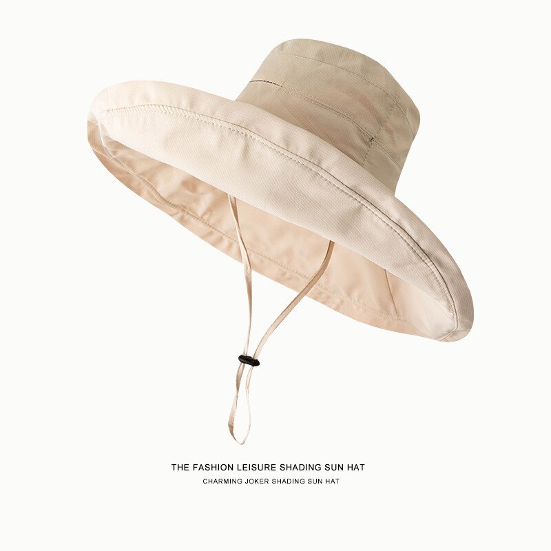 18cm Oversized Brim Sun Hat for Women's Outdoor Sun Beach Fisherman Cap Ladies Girls Casual Travel Sun Protection Wide Brim Hat: Beige