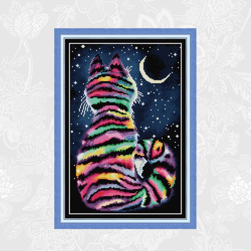 Striped Cat Counted Cross-stitch Paintings Print on Canvas 14CT 11CT Chinese Cross Stitch DMC Needlework Sets Embroidery kits