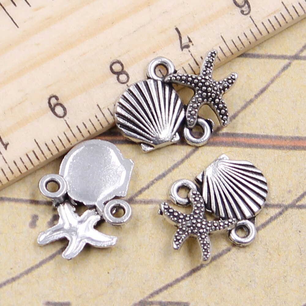 20Pcs Charms Shell Zeester Connector Link 14X18Mm Tibetaanse Brons Zilver Kleur Hangers Antieke Sieraden Maken Diy handgemaakte Craft: Antique Silver Plated