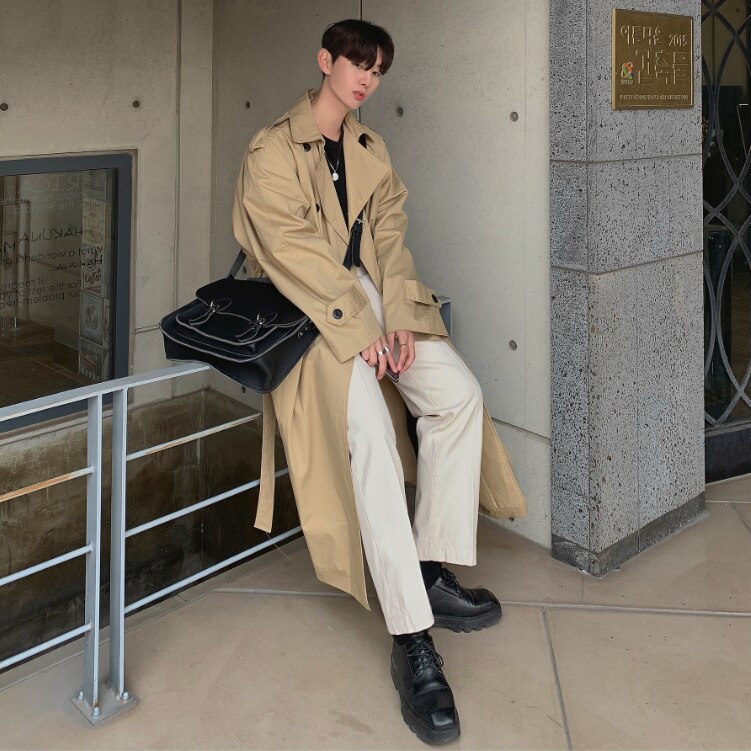 IEFB-ropa para hombre hasta la rodilla, cortavientos abrigo largo a la , abrigo holgado de gran tamaño, novedad, primavera , 9Y888: Khaki spot / XL