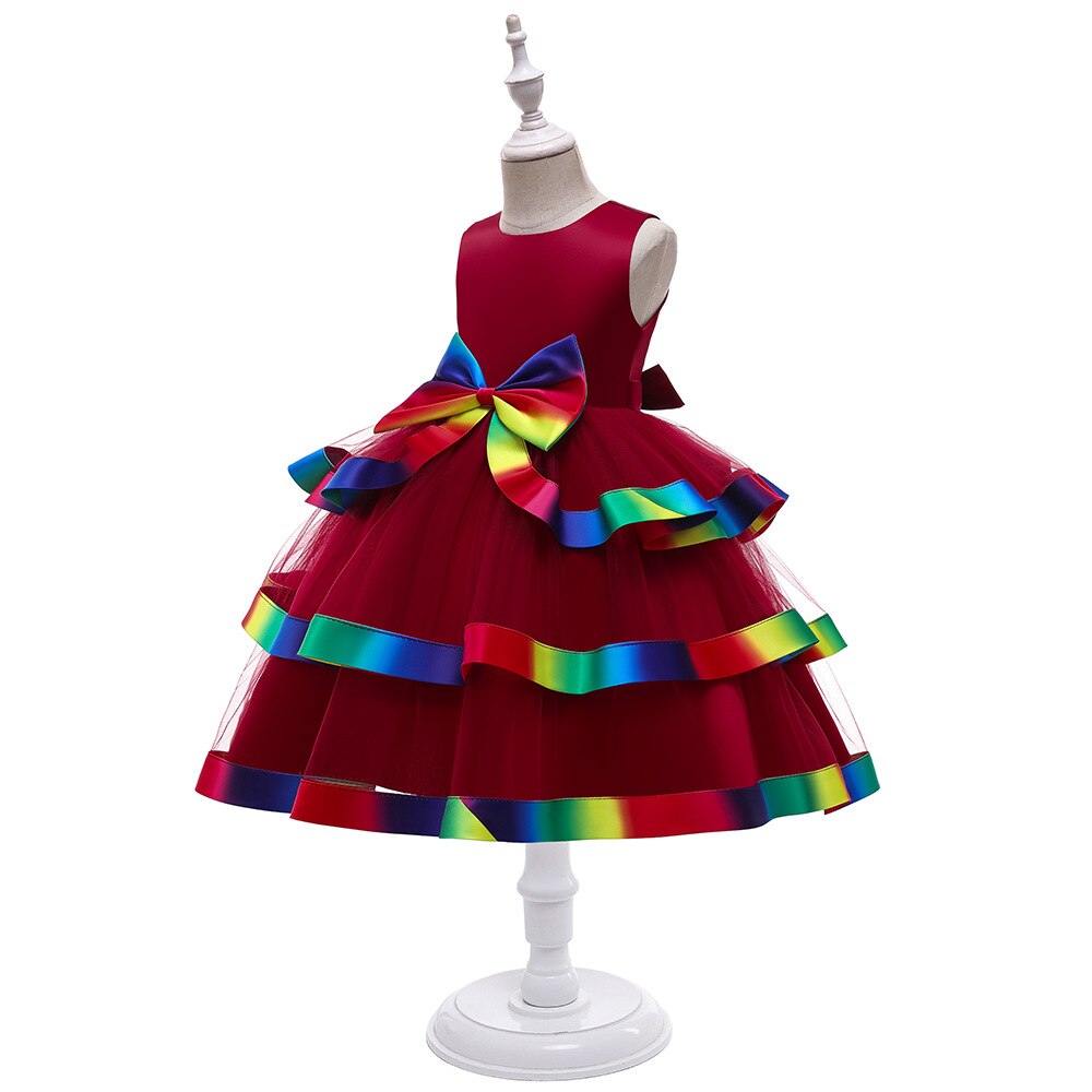 Vestidos de flor pomposa para niñas, vestidos de color azul real para desfile de niños y adolescentes, vestido de de cumpleaños, vestido de cola de cocina de boda: L5220-Red / 5 años