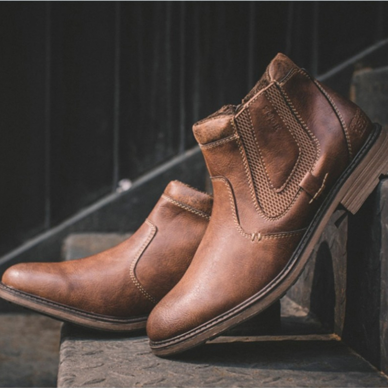 Bottines en cuir à plateforme pour homme, bottines montantes imperméables, à enfiler, décontractées, pour moto Chelsea