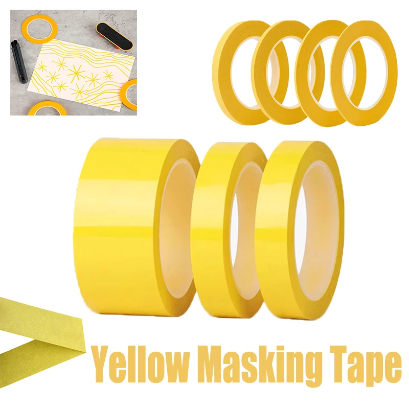 Cinta adhesiva amarilla de 18M/20M/50M, pegatina adhesiva para coche, papel de pintura DlY, decoración de pintor, artesanía, accesorios artesanales de uso General