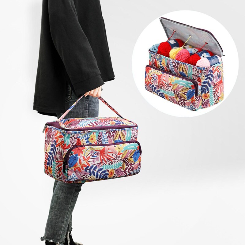 Sac de rangement carré en laine, étui de rangement pour fil à crochet, sac de rangement de style pastoral pour accessoires de couture, rangement de chambre à coucher