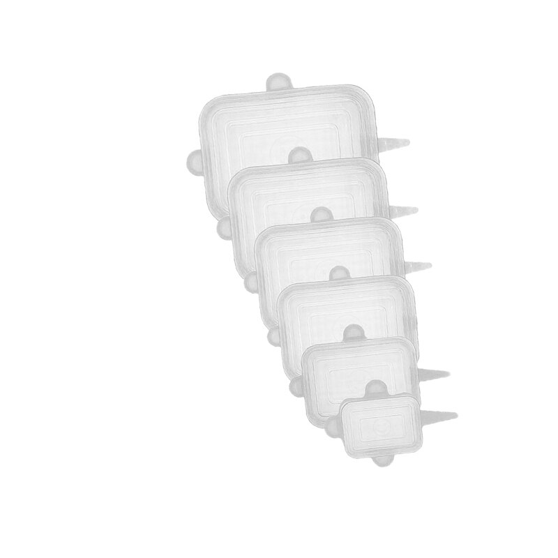 Couvercle alimentaire en Silicone, 12 pièces, rectangulaire, réutilisable, extensible, ajustable: Grey / 6PCS