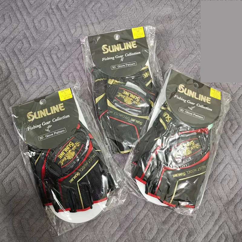 Sunline herr läder halkfria 3/5 halvfinger fiskehandskar sport vandring cykling fiske slitstarka handskar