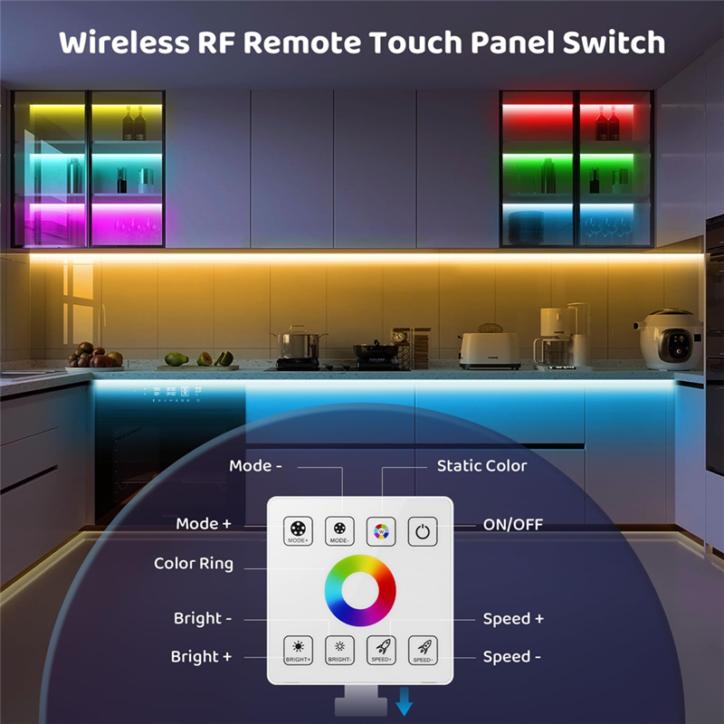 ABAC-RF Touch Panel RGB LED Controller Kit, RGB LED Strip Lights Controller With RF Wireless Remote, For 5V 12V 24V 4-PIN
