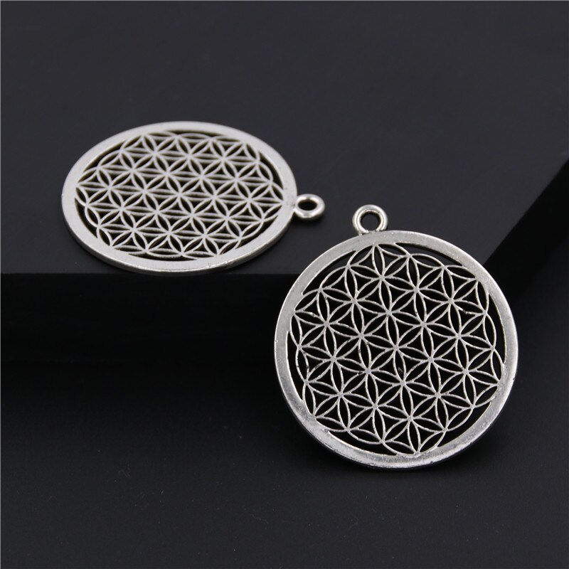 5pcs Silver Color Flower of life Circle Shaped Seed of Life Sacred Geometry Craft DIY Findings