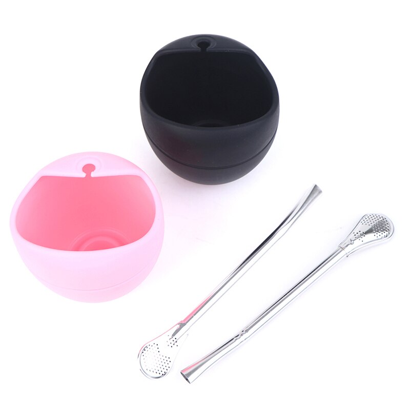 Sort/pink 5oz silikone bombillas yerba mate kop sæt te kop med yerba bombilla sugerør