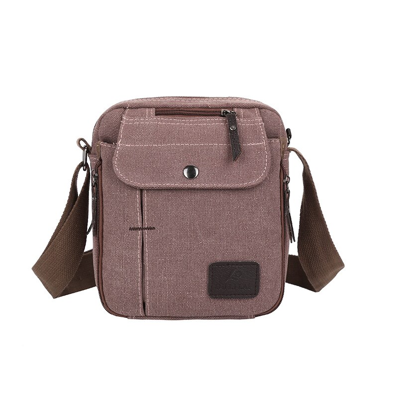 Canvas män sidoväska solid axelväska för kvinnor casual crossbody väskor mini män shopping handväskor man handväska sling pack: Brun