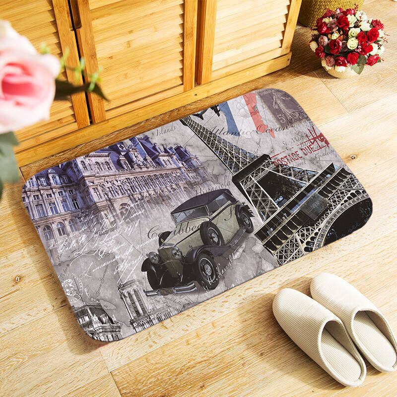 40 x 60cm buitendeurmat, klein vloerkleed voor slaapkamer, keuken, hal, deurmat, antislip, retro, europa, parijs, schilderachtig: Mu 238