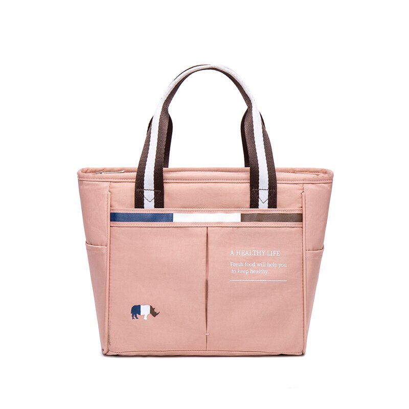 2021Unisex Insulated Lunch Bag With Heat Insulation Thermal Bag Food Door Tote Oxford Travel Picnic Bag For Office: Horizontal-Pink