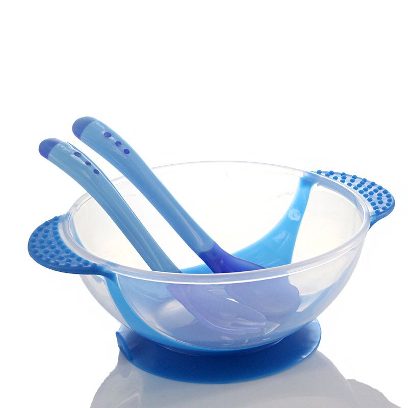 3 stk / sæt baby fade tallerken på #39 skåle baby foderskål ske sæt tallerken til børn: Blå