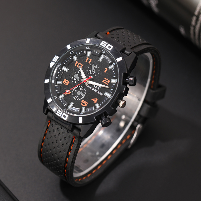 Mode zwart lederen quartz horloge voor heren persoonlijkheid ronde wijzerplaat horloge armband set