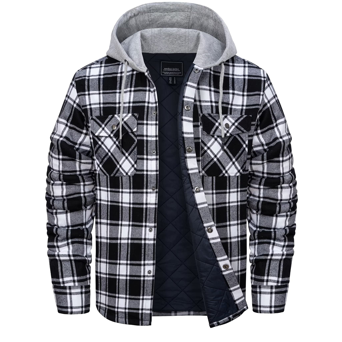 TACVASEN Men's Flannel Shirt Jackets with Hood Long Sleeve Quilted Lined Plaid Coats Thick Warm Winter Casual Hoodie Outerwear: S / SKY BLUE