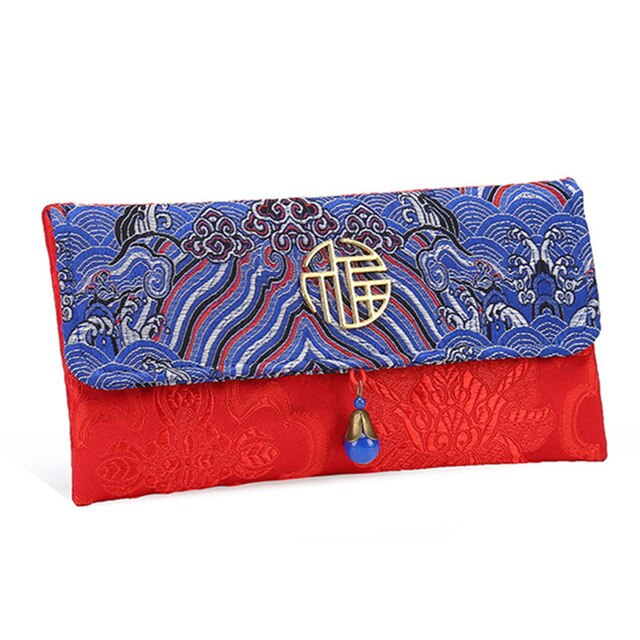 Portefeuille en soie rouge Style chinois , sac de bonne année avec boucle magnétique en Bronze, adapté au Festival du printemps: YELLOW