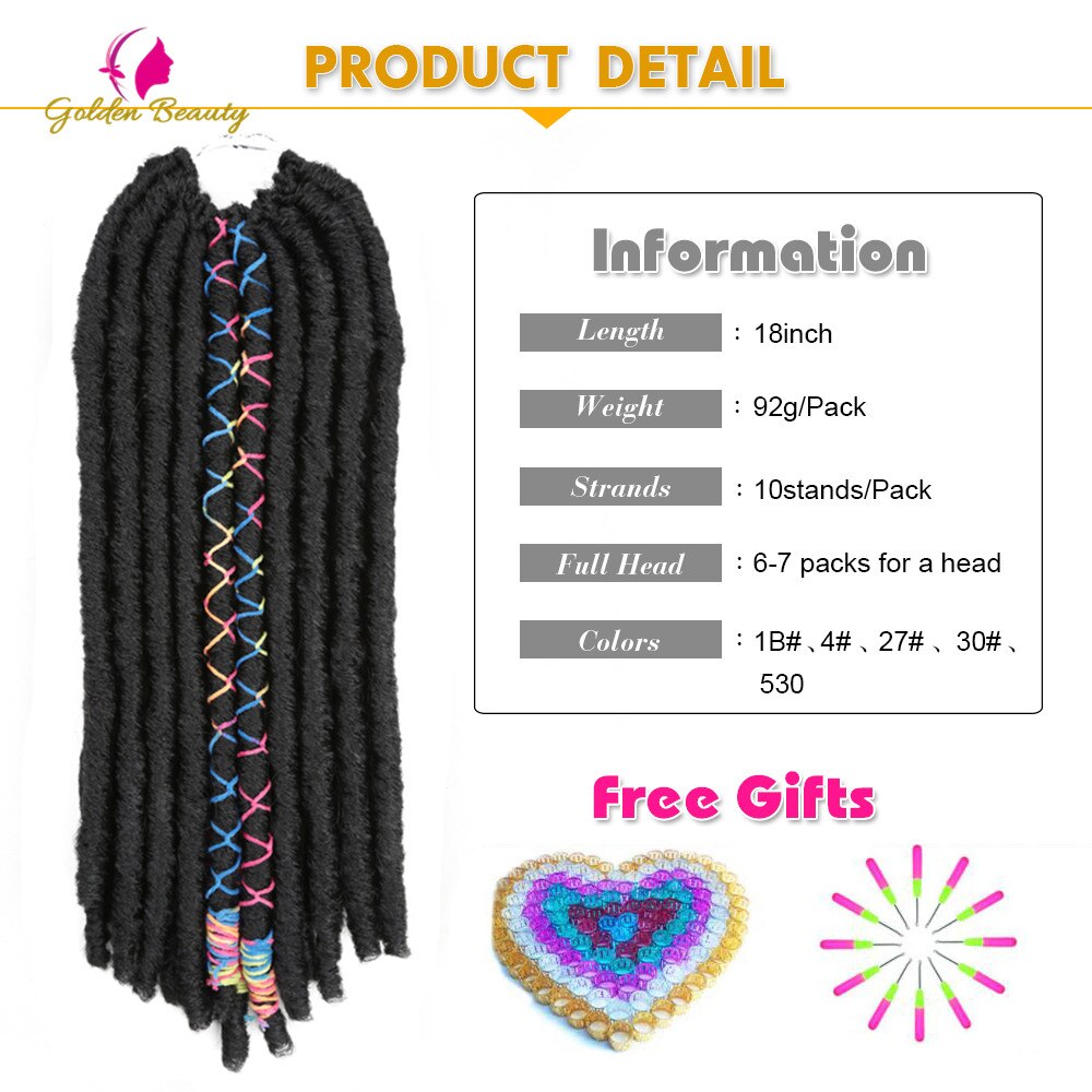 Golden beauty 18 " lange faux locs syntetiske flette hår extensions bløde hæklede fletninger hår med farve linje dreadlocks styles