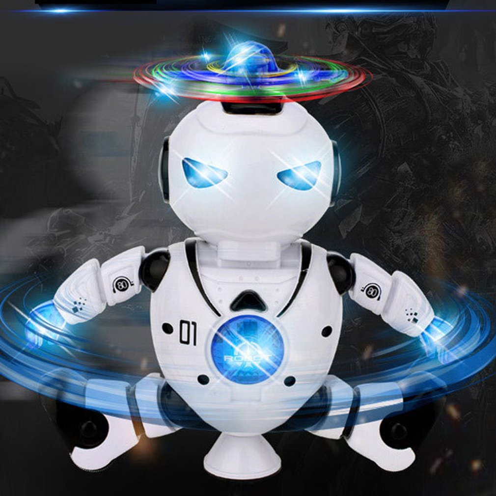 Children's space dancing electric robot 360 degree rotating light music infrared game toy for baby brinquedos