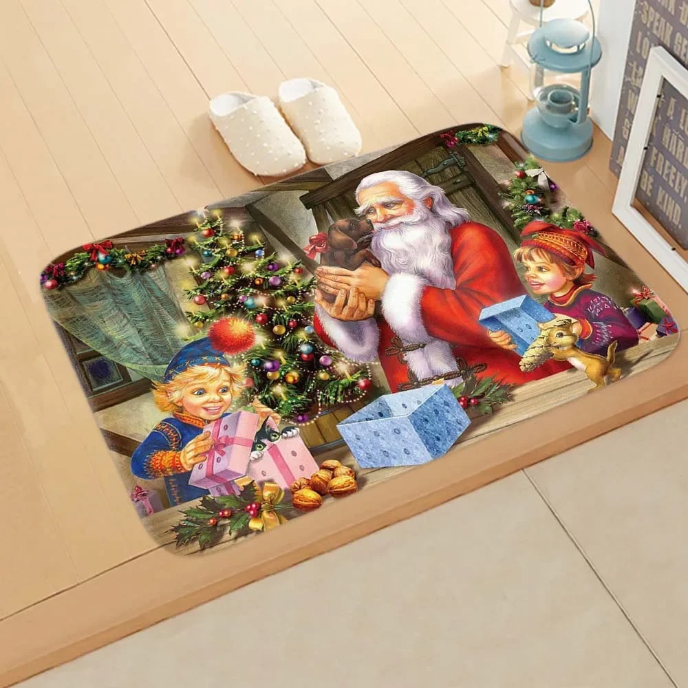 Christmas Kitchen Floor Mats Home Decoration Entrance Door Mat Bedroom Bedside Living Room Carpet Bathroom Non-slip Foot Mat: 1000mmx1000mm / GRAY