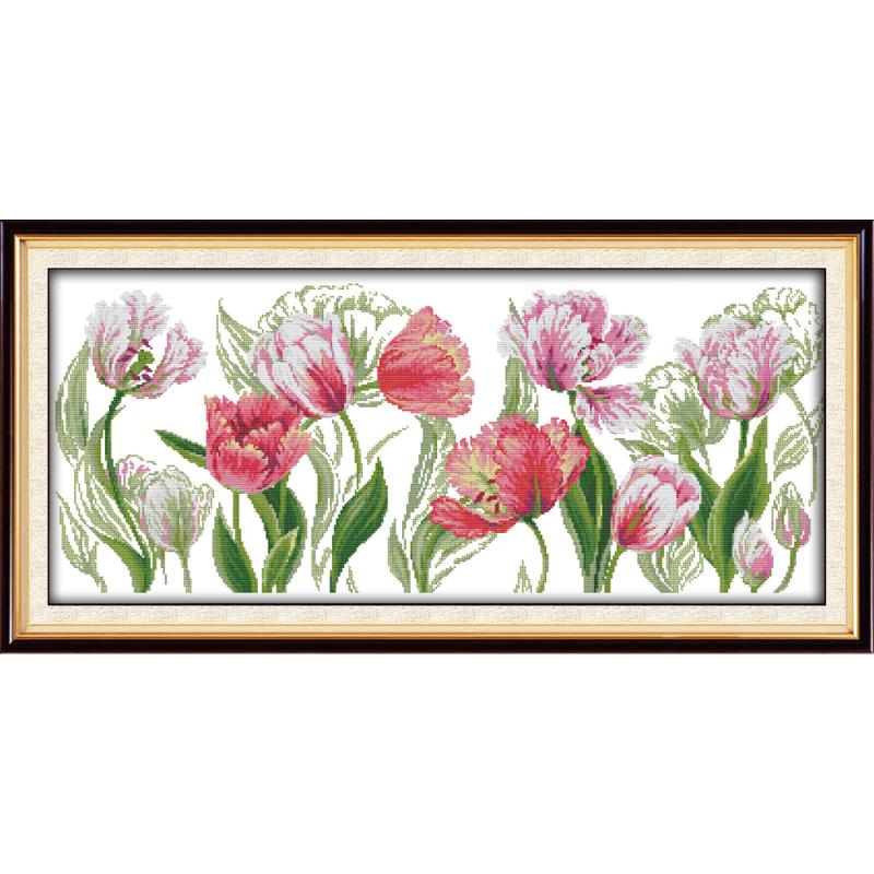 Bloemen Gestempeld Borduurpakketten Vreugde Zondag Kleurrijke Rose Gedrukt 11CT 14CT Telpatroon Borduurwerk Handwerken Sets: H641 / 11CT White Cloth