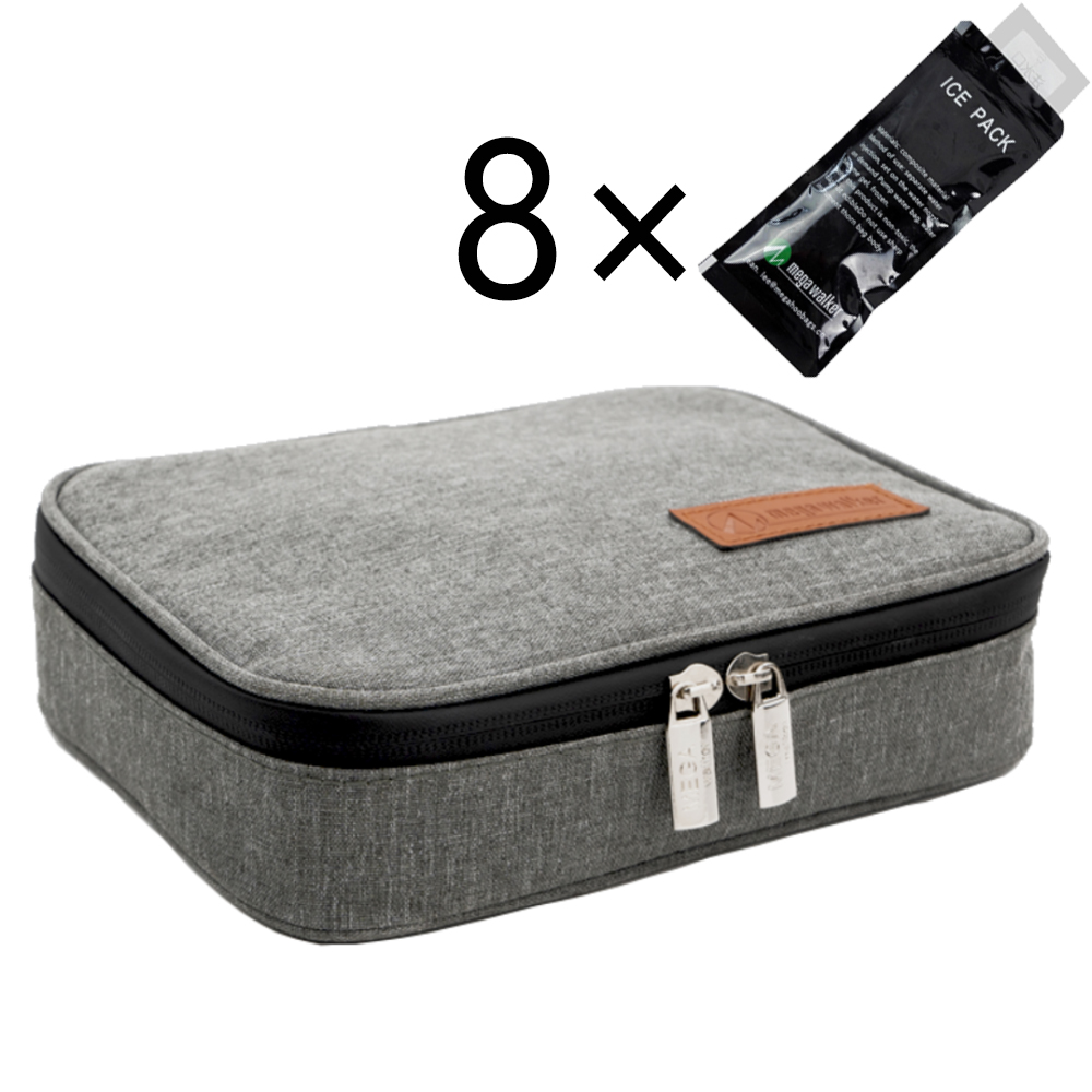 mega Insulin-Kühlbox, mittelgroße Tasche, tragbar, isoliert, für Diabetiker, Insulin-Reise, Nylongewebe, Eisbeutel aus Aluminiumfolie: Grau