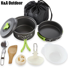 K & a udendørs 10 stk camping køkkengrej gryde stegepande skåle ske rod sæt koge sæt lejr madlavningssæt udendørs vandreture picnic kit gear