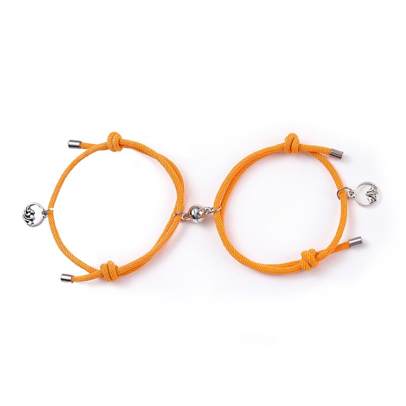 2pcs Men and Women Charm Girl Bracelet Couple Bracelet Couple Magnet Attract Each Other Personality Jewelry Lover: orange
