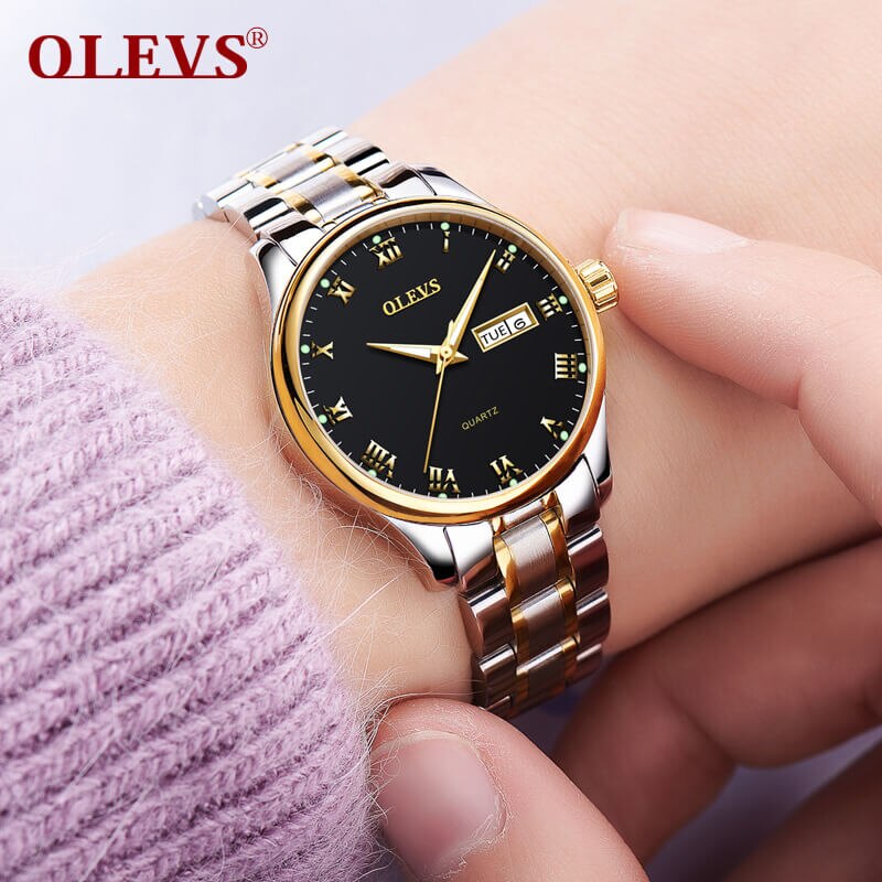 OLEVS Paar Horloge Paar Rvs/Lederen Dames Horloge Datum Lichtgevende Quartz Mannen Horloges Waterdicht Horloge