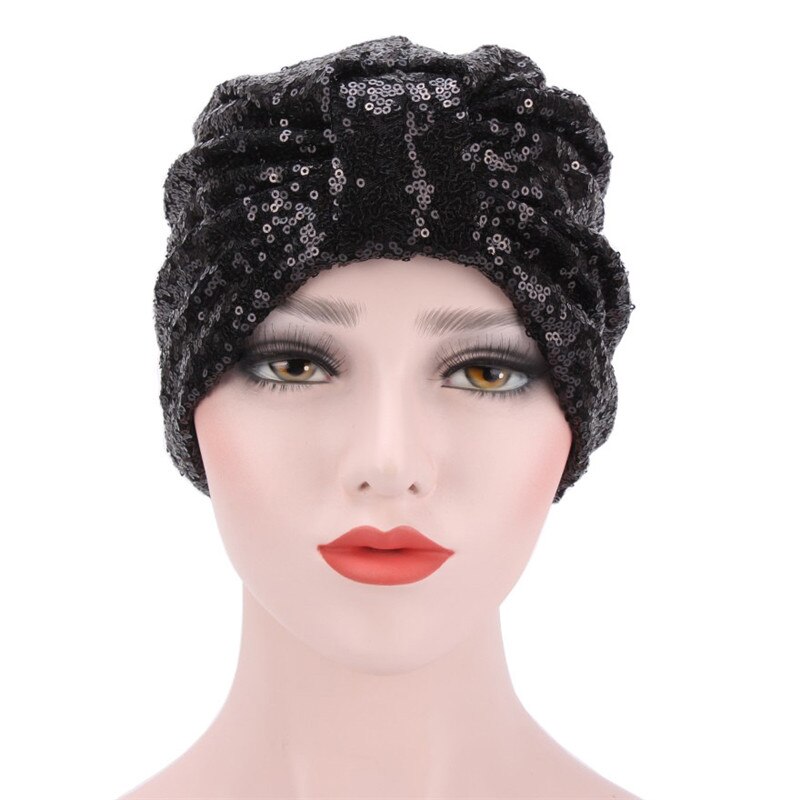 Femmes Turban chapeaux musulman Stretch noir bordeaux marine couleur unie doux Modal indien paillettes casquette pour femmes dentelle