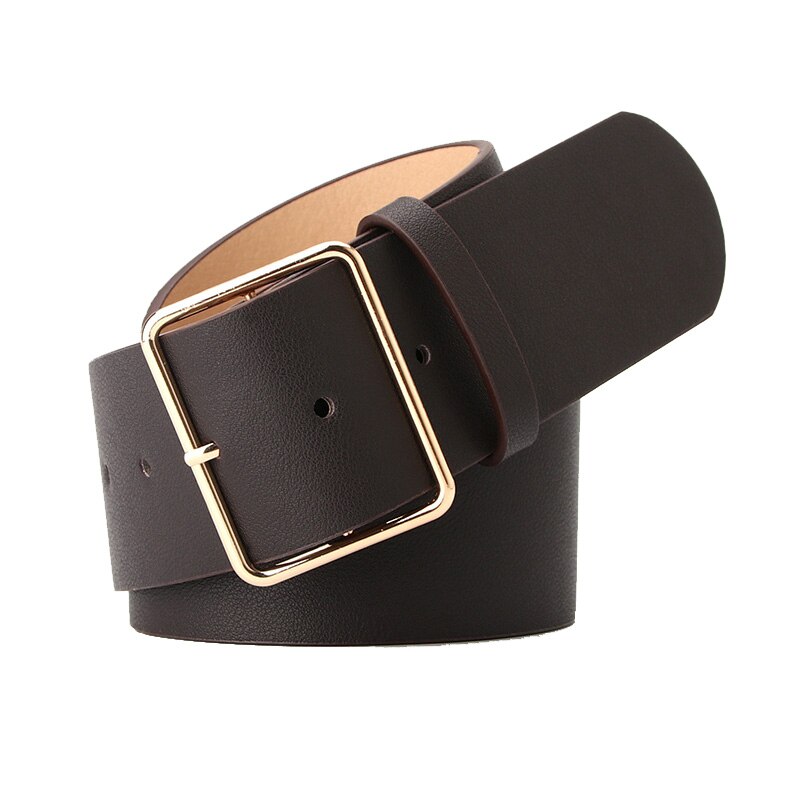 PU Leather Women Waist Belt for Jeans Gold Buckle Wide Ladies Dress Belt Strap Green Brown Black Female Sweater Waistband: Coffee