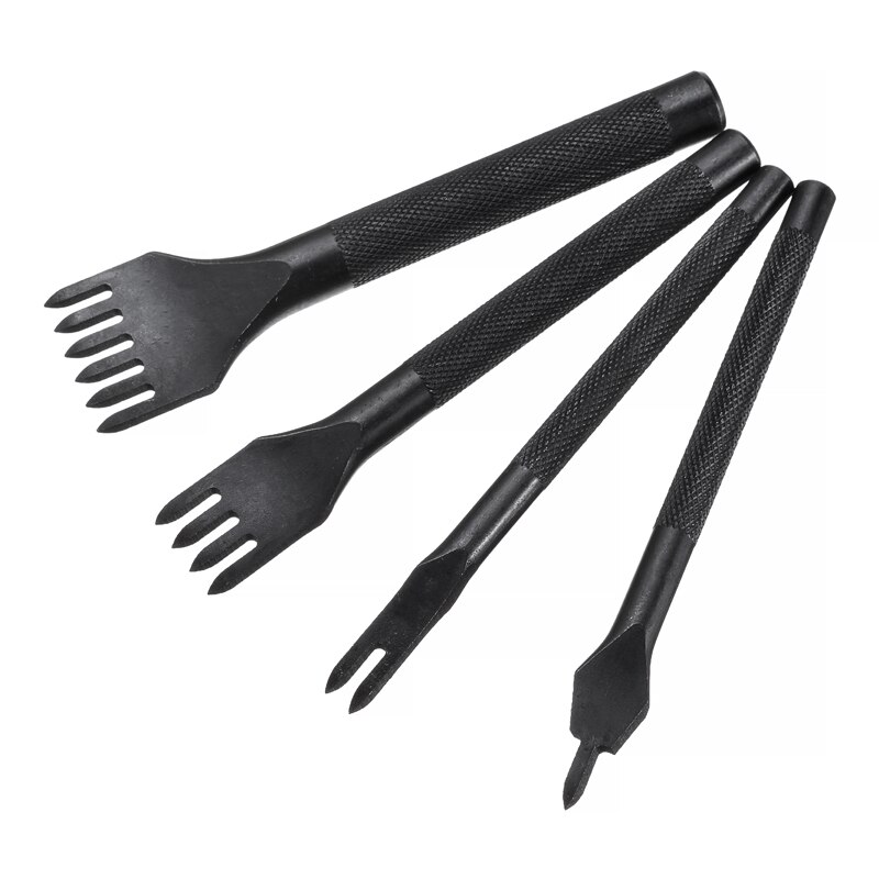 4Pcs/Set 1/2/4/6 Prong Leather Punch Chisel Steel Leather Hole Punches Drilling Stitching Craft Tools 3/4/5mm Tooth Spacing