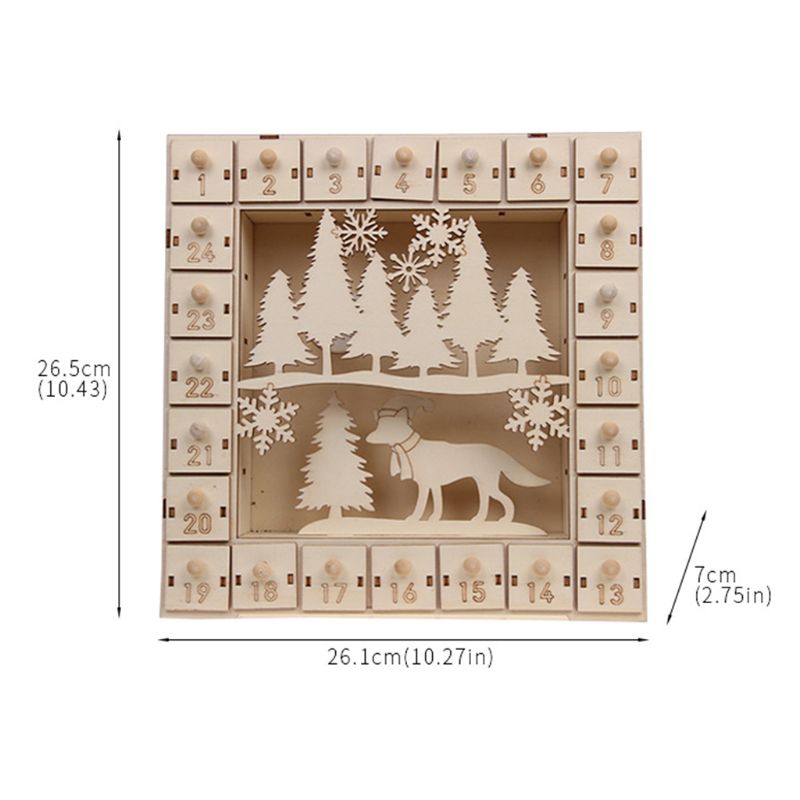 Arbre de noël en bois calendrier de l'avent compte à rebours décoration 24 tiroirs avec lumière LED
