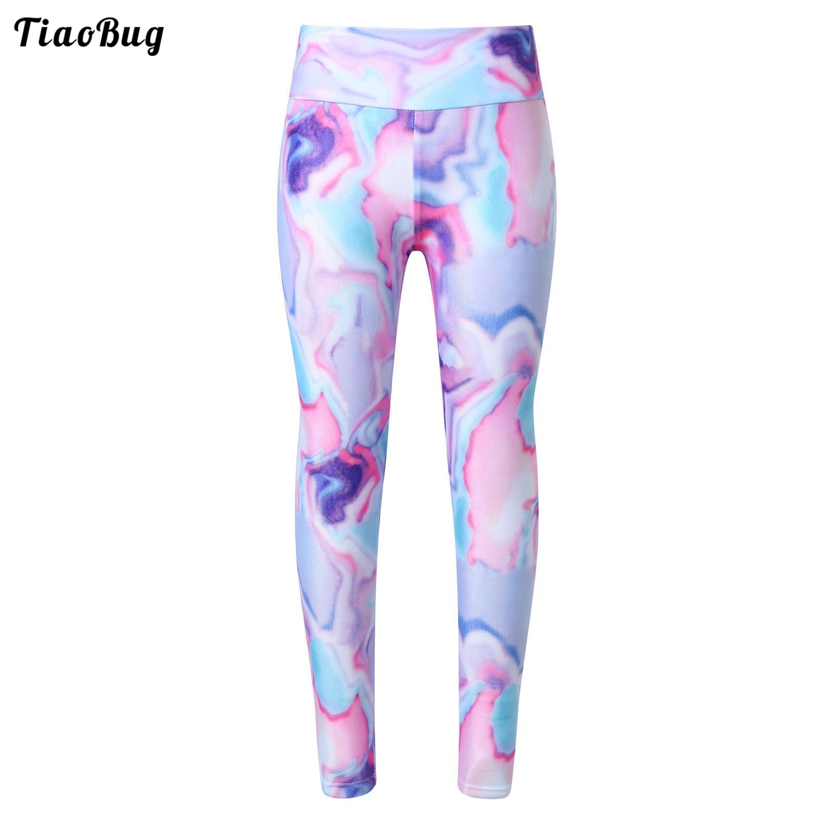 Elastic Print Kids Girls Tight Sport Yoga Pant Leggings Waistband Running Modern Jazz Dance Gym Workout Trousers